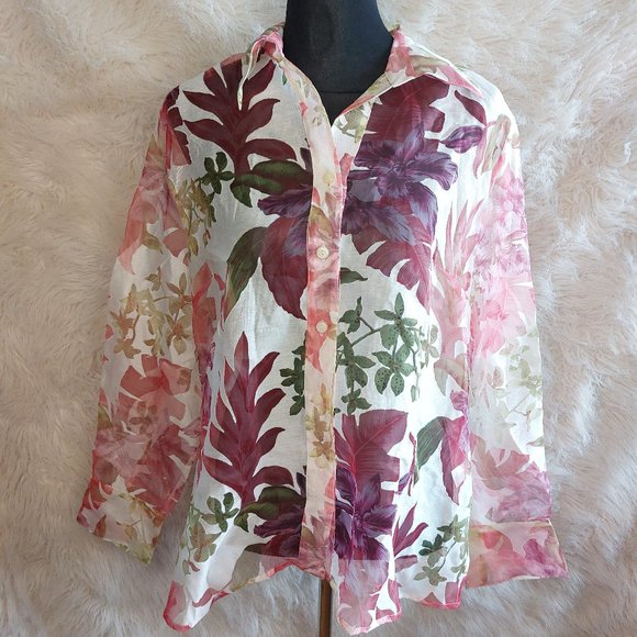 Proportion Petite Conrad Women's Linen Blend Pink Tone Floral Mesh Suit 18 - Picture 1 of 8